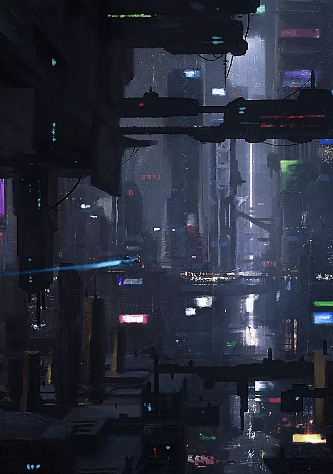 Rainey, futuristic City landscape at night while
